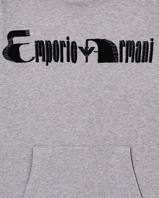 Emporio Armani Gray Soft-Touch Jersey Hooded Sweatshirt With A Flocked Logo for men
