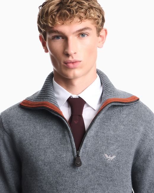 Emporio Armani Blue Shaved Virgin Wool Sweater Hong Kong Capsule Collection for men