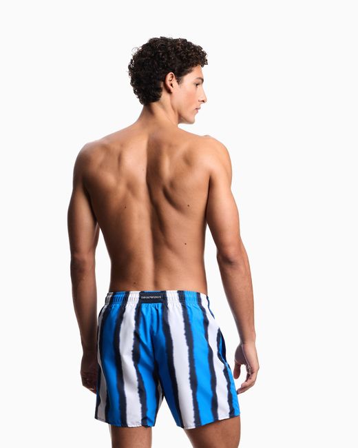 Emporio Armani Blue Swim Shorts With Shaded Stripes Print for men