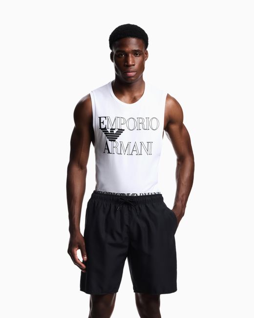 Emporio Armani Blue Bermuda Shorts With Logo Waistband for men
