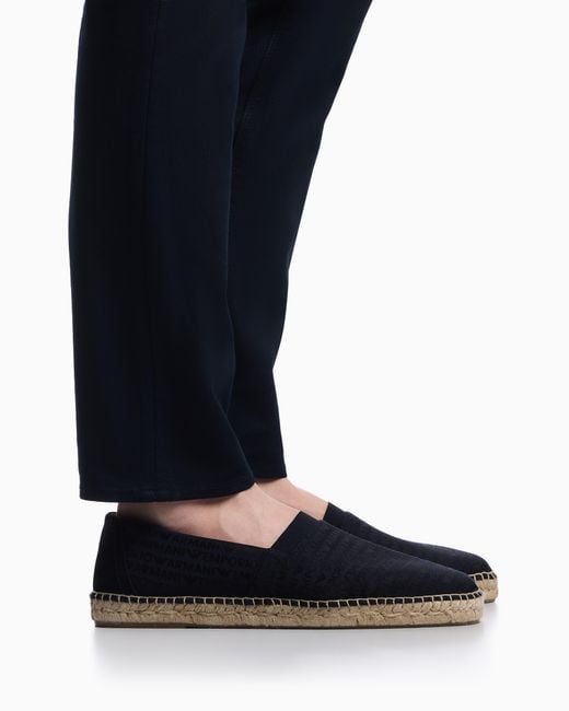 Emporio Armani Blue Jacquard Espadrilles With All-Over Logo Lettering for men