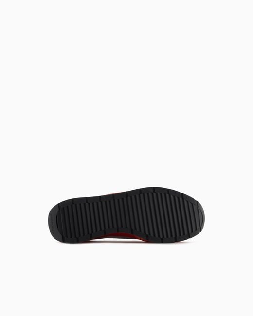 Emporio Armani Red Mesh Sneakers With Suede Details And Eagle Patch for men