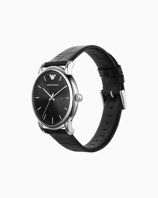 Orologio A Tre Sfere Con Datario E Cinturino di Emporio Armani in Black da Uomo