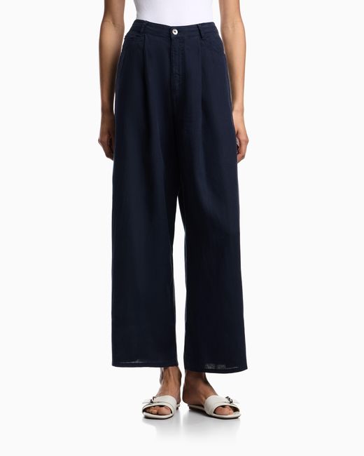 Emporio Armani Blue J4E Relaxed-Fit Linen Trousers