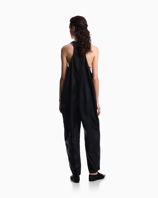 Emporio Armani Blue Nylon V-Neck Jumpsuit