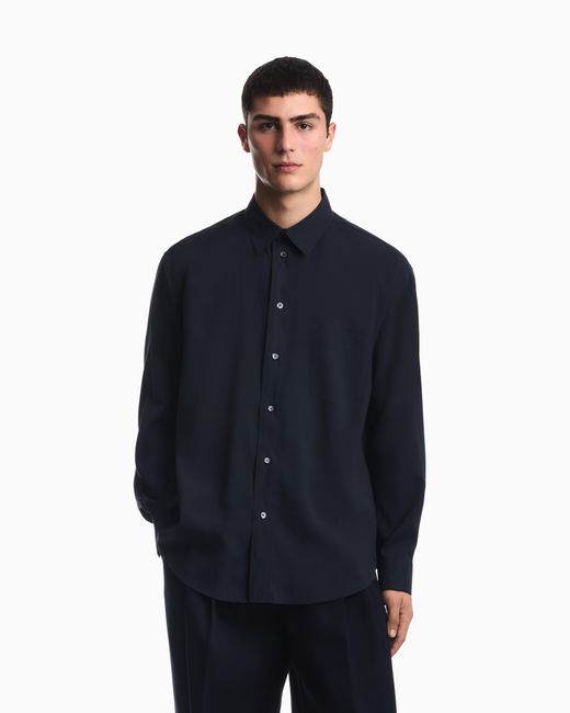 Emporio Armani Blue Viscose Long-Sleeve Shirt With A Chest Pocket for men