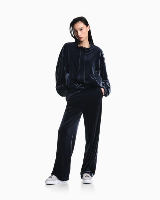 Emporio Armani Blue Wide-Leg Stretch Chenille Trousers With Side Pockets