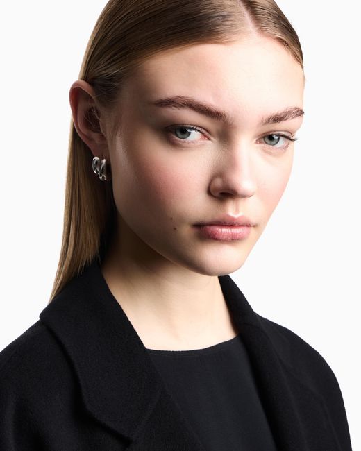 Emporio Armani White Tone Brass Hoop Earrings