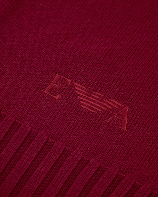 Emporio Armani Virgin Wool Scarf With Embroidered Logo And Ribbed Ends