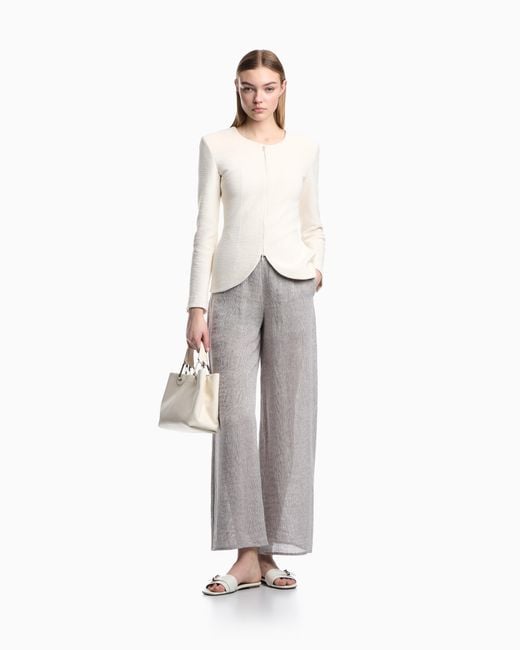 Emporio Armani White Wide-Leg Linen Gauze Trousers