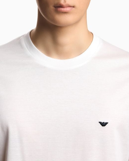 Emporio Armani White Jersey T-Shirt With Embroidery for men