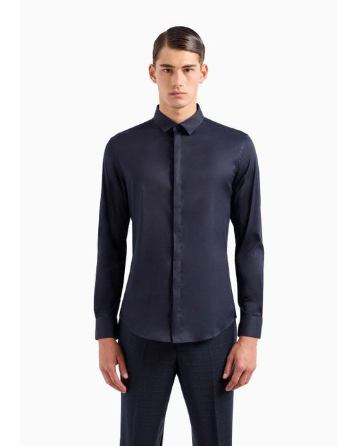 Emporio Armani Blue Lightweight Comfortable Satin Slim-fit Shirt for men