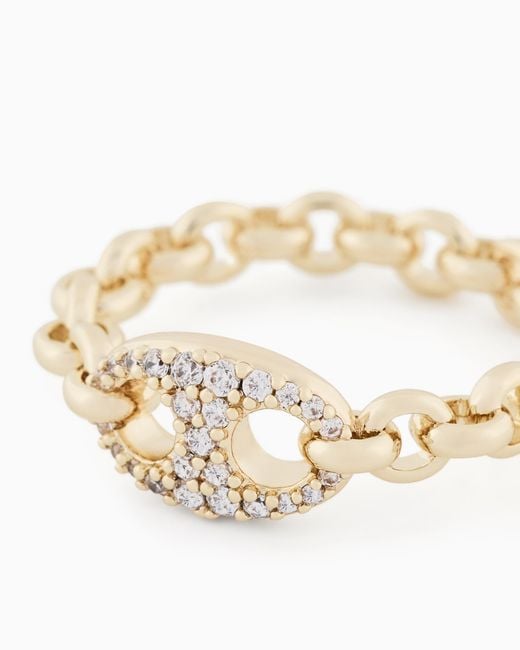 Emporio Armani White Tone Brass Center Focal Ring