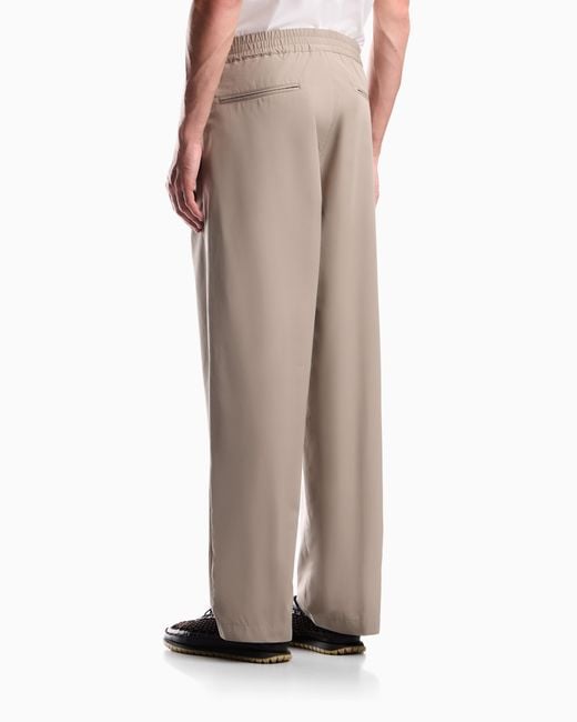 Emporio Armani Natural Regular Fit Cotton Poplin Trousers With Elasticated Waist for men