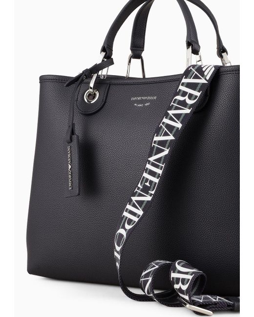Emporio Armani Black Medium Myea Shopper Bag With Deer Print