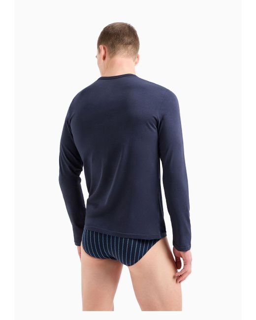 Emporio Armani Loungewear Pullover Aus Reiner Baumwolle in Blue für Herren