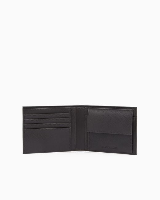 Emporio Armani White Regenerated Saffiano Bifold Wallet With Coin Pocket for men