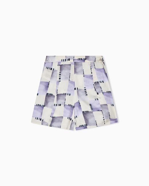 Emporio Armani White Check Print Satin Culottes