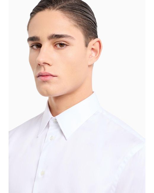 Camisa De Algodón Elástico Sin Planchado Emporio Armani de hombre de color White