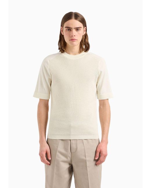 Emporio Armani White Punch-stitch Jumper With Plain-knit Back for men