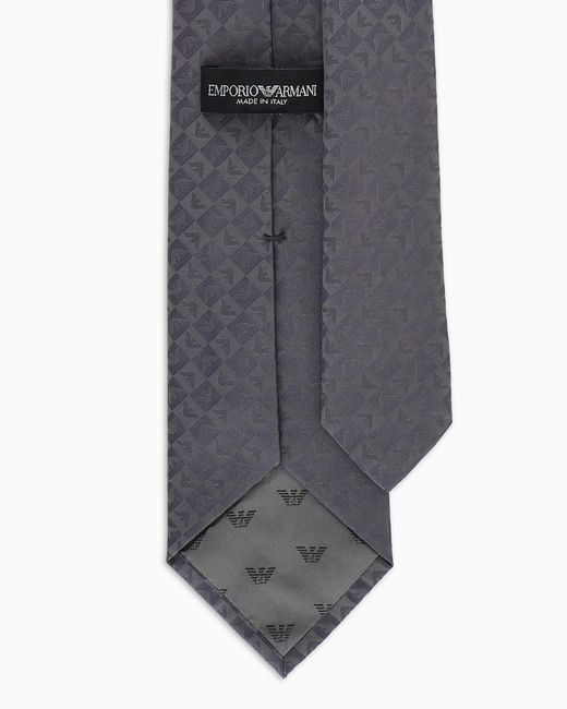 Emporio Armani White Pure Silk Eagle And Check Jacquard Tie for men