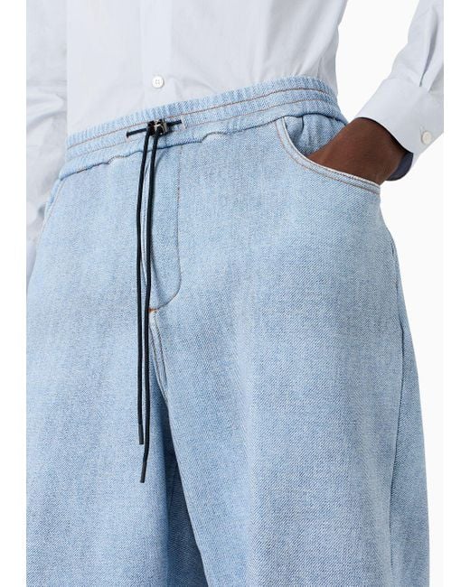Pantalones Con Cordón En La Cintura De Punto Efecto Denim Con Bajo Elástico Emporio Armani de hombre de color Blue