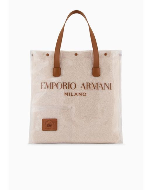Emporio Armani Natural Chalet Capsule Collection Pvc And Teddy Fabric Double Shopper Bag