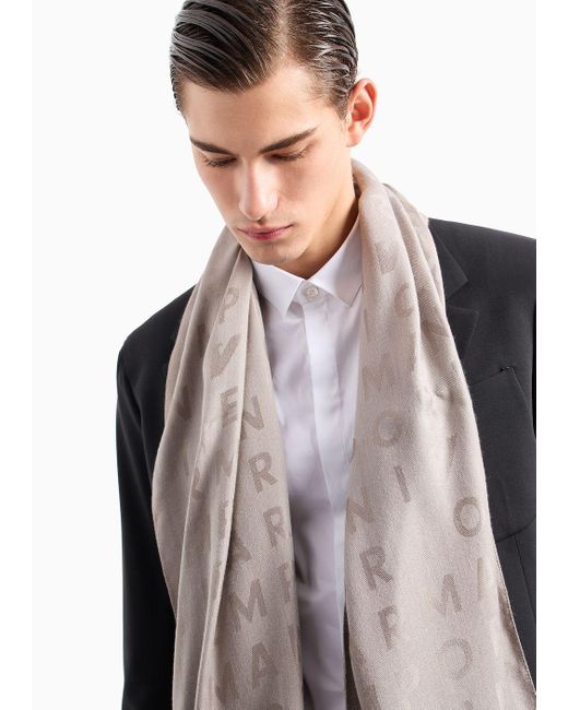 Emporio Armani Gray Viscose-blend Scarf With Jacquard Lettering for men