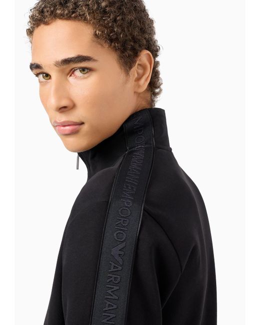 Emporio Armani Sweatshirt Mit Durchgehendem Reißverschluss Aus Double-jersey Mit Logoband in Black für Herren
