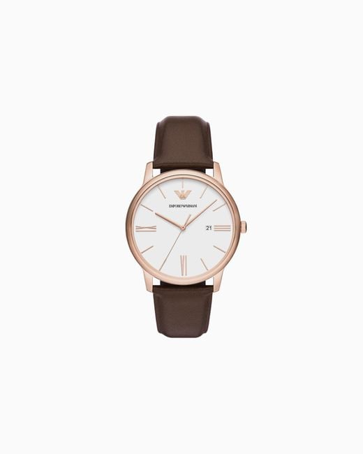Reloj De Piel Marrón Con Tres Manecillas Y Fecha Emporio Armani de hombre de color White
