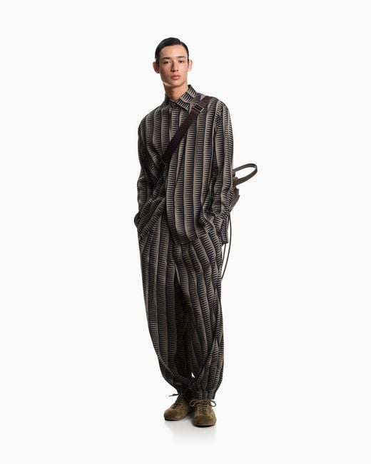 Emporio Armani Gray All-Over Print Lyocell-Blend Trousers for men
