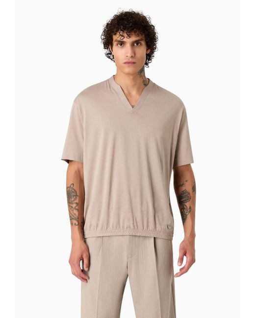 Emporio Armani Natural Asv Comfort-fit V-neck T-shirt In Lyocell-blend Jersey for men
