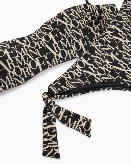 Emporio Armani Metallic Logomania Print Padded Bandeau Bikini