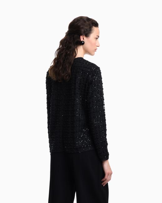 Emporio Armani Blue Tulle Top With Sequin And Bead Embroidery