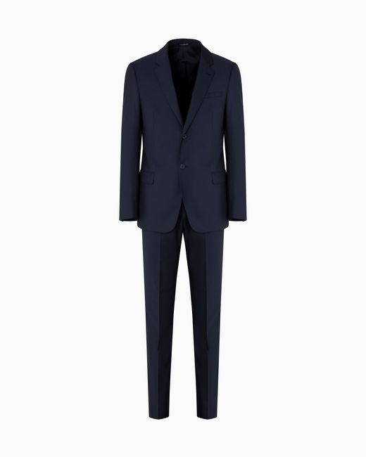 Costume À Simple Boutonnage En Laine Vierge High Twist Micro-Motif Emporio Armani pour homme en coloris Blue