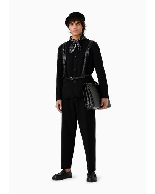Emporio Armani Black Piqué Jersey-fleece Jacket With Press Studs for men