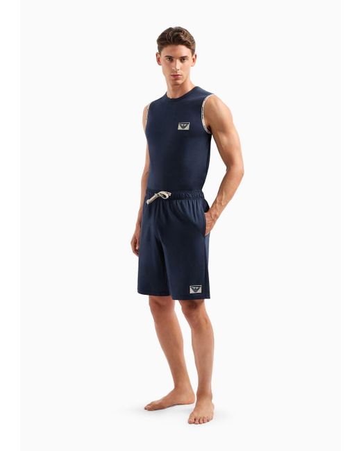 Emporio Armani Blue Loungewear Bermuda Shorts With Drawstring And Eagle Patch for men
