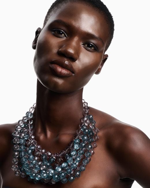 Collana Multifilo Con Boules Sfaccettate di Emporio Armani in Blue