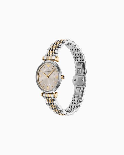 Emporio Armani White Two-Hand Two-Tone Stainless Steel Watch