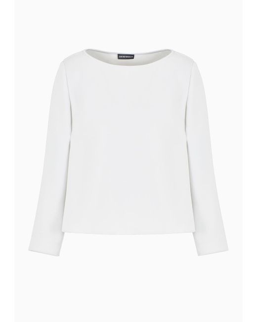 Emporio Armani White Technical Cady Blouse With Ruffle