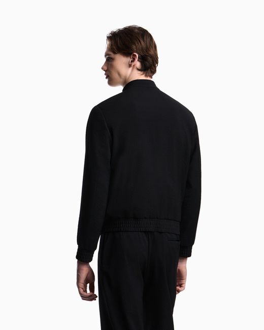 Emporio Armani Blue Light Wool Stretch Seersucker Blouson for men