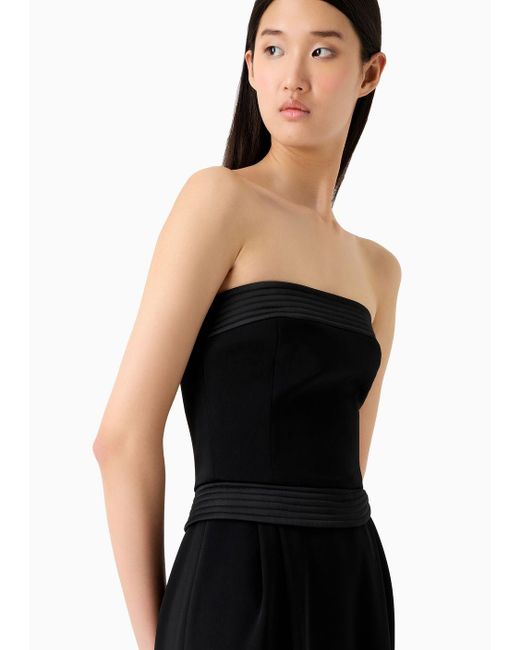Emporio Armani Black Strapless Long Dress In Technical Crêpe With Quilted Details