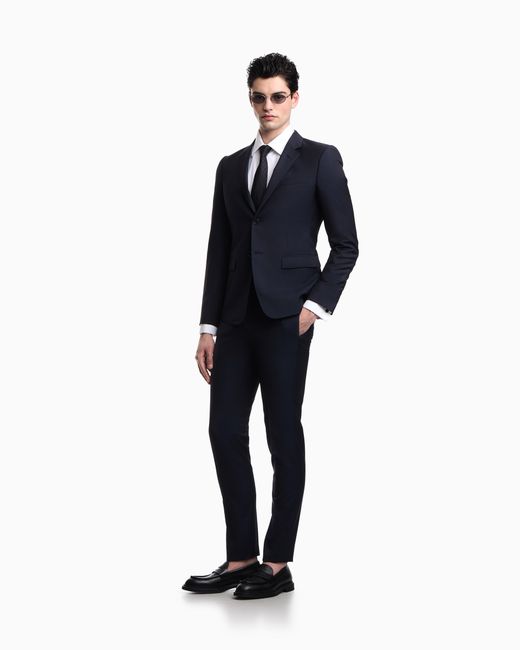 Emporio Armani Blue High Twist Wool Dress With Micro-Designs for men