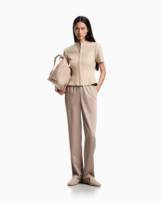 Emporio Armani White Twill Crêpe Trousers With Elasticated Waist