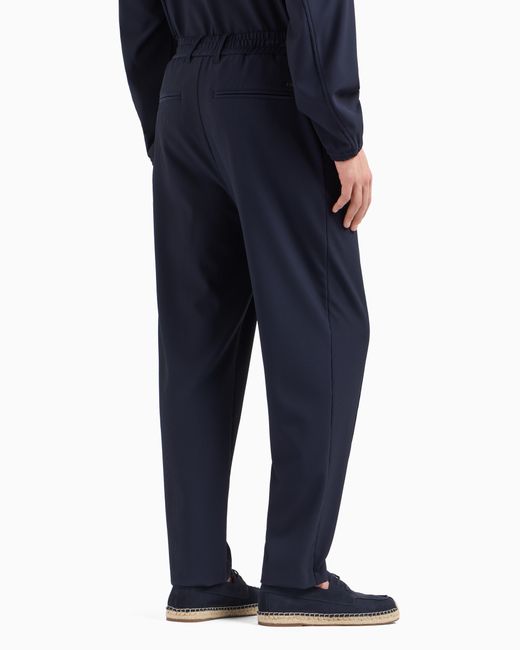 Emporio Armani Blue Canneté-Effect Stretch Nylon Trousers With Ribs for men