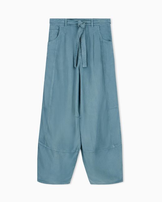 Emporio Armani Blue Garment-Dyed Linen And Lyocell Five-Pocket Trousers
