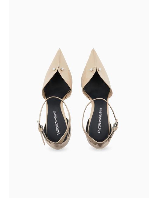 Emporio Armani White Patent-leather Pointed Court Shoes With Strap And Piercing