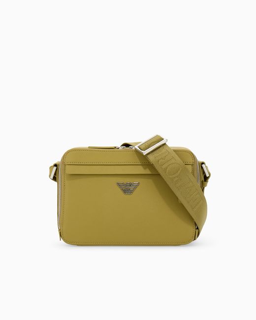 Emporio Armani Green Textured Crossbody Bag With A Front Pocket And A Metal Logo for men
