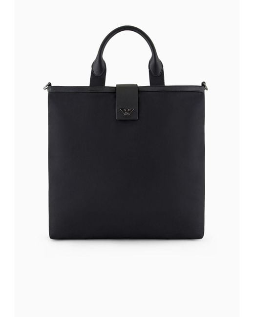 Emporio Armani Black Ari Sustainability Values Recycled Nylon Folding Shopper Bag With Shoulder Strap for men