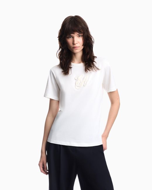 Emporio Armani White Supima Jersey T-Shirt With Signature Capsule Logo Embroidery